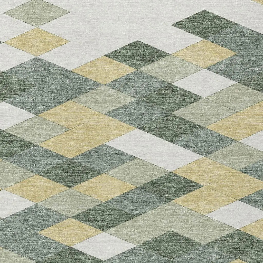 3' X 5' Green And Wheat Geometric Washable Indoor Outdoor Area Rug Homeroots Outdoor