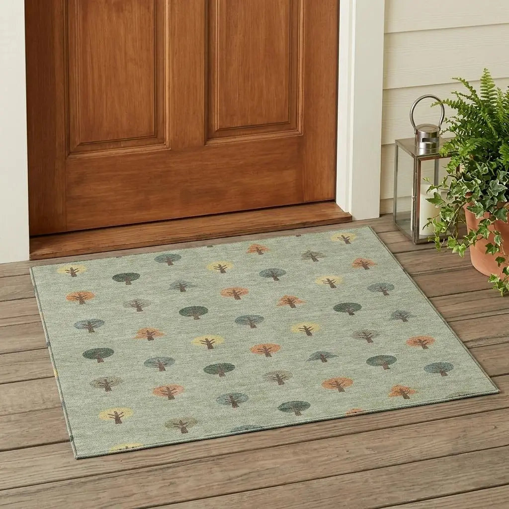 3' X 5' Green And Wheat Geometric Washable Indoor Outdoor Area Rug Homeroots Outdoor