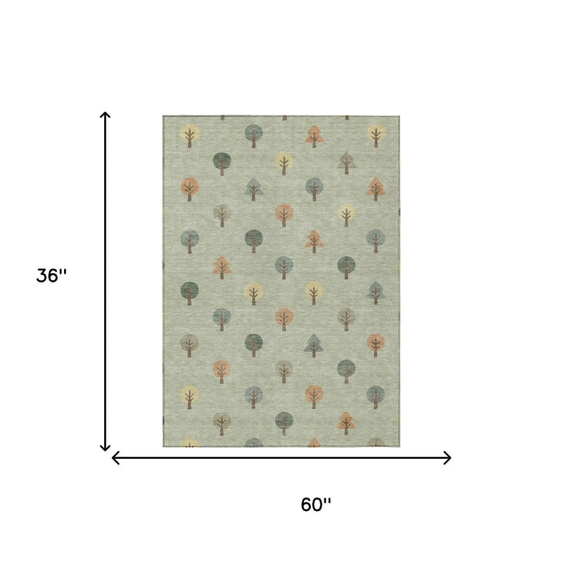 3' X 5' Green And Wheat Geometric Washable Indoor Outdoor Area Rug Homeroots Outdoor