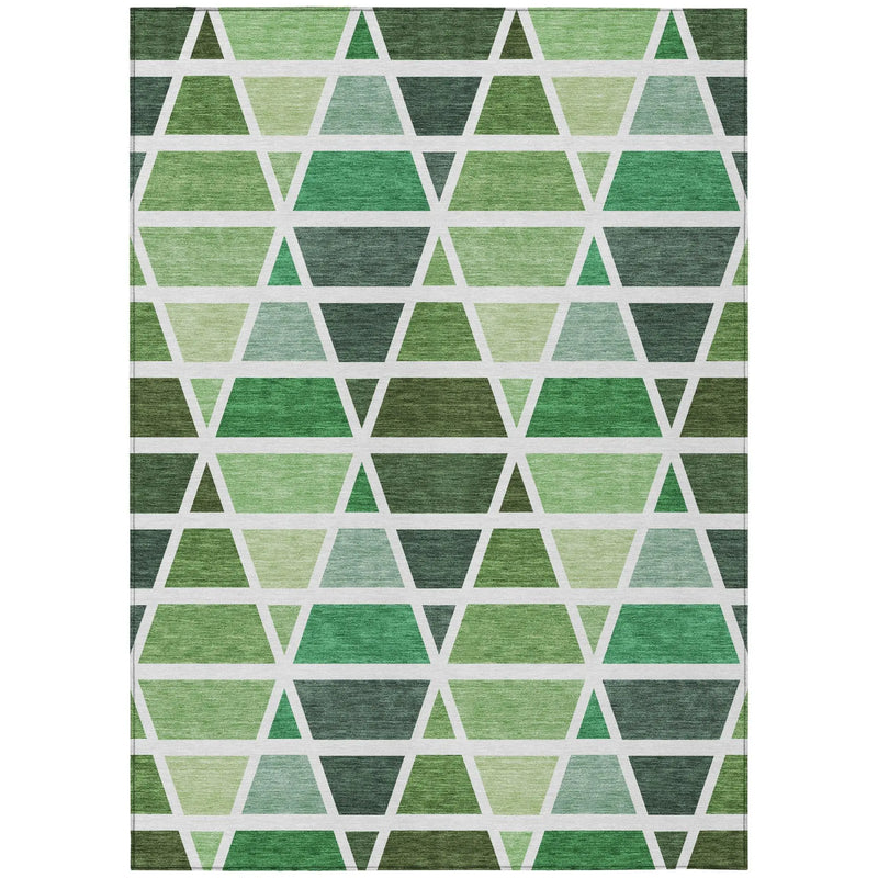 3' X 5' Green And White Geometric Washable Indoor Outdoor Area Rug Homeroots Outdoor