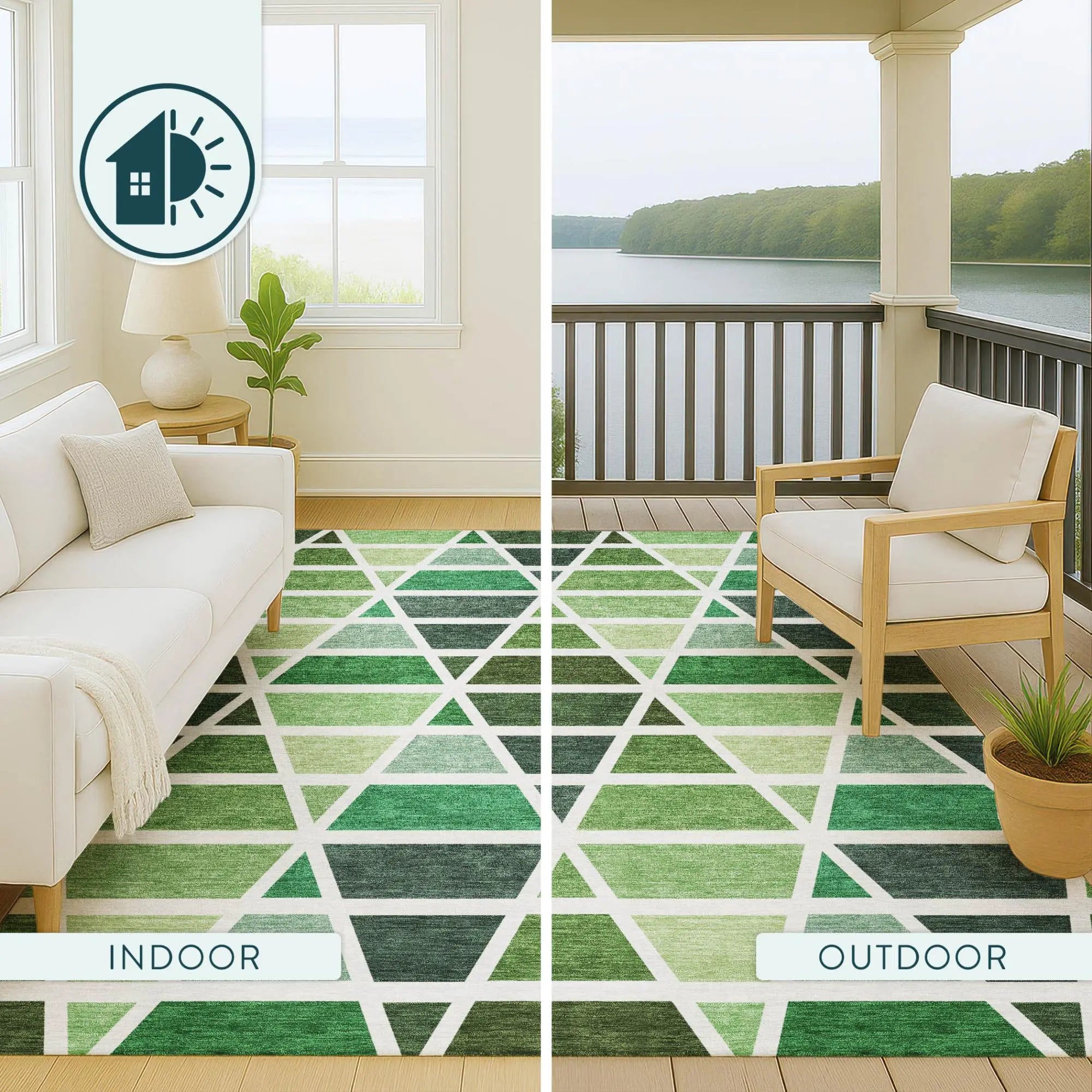 3' X 5' Green And White Geometric Washable Indoor Outdoor Area Rug Homeroots Outdoor