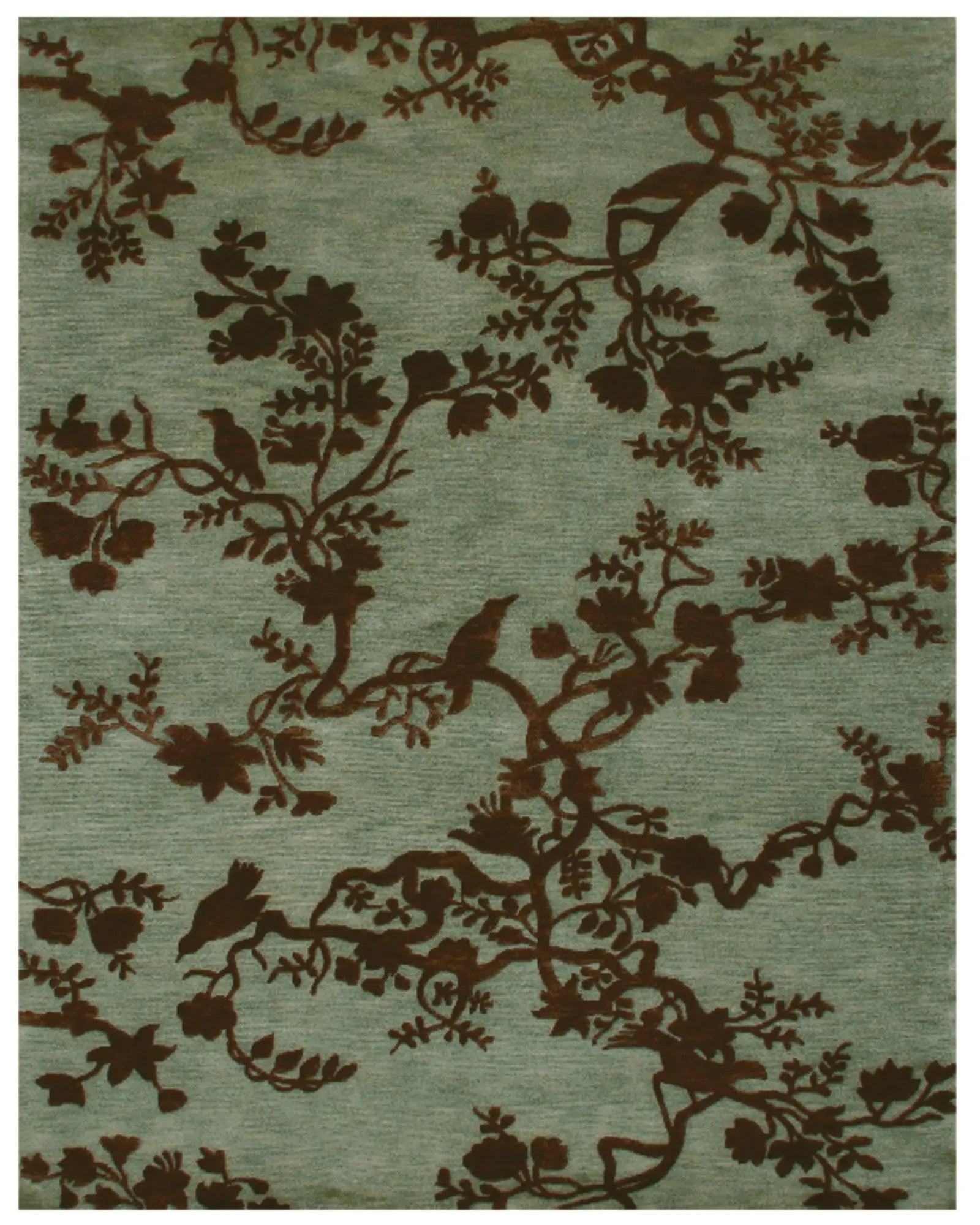 3' X 5' Green Blue And Brown Wool Floral Hand Knotted Area Rug Homeroots Home Decor