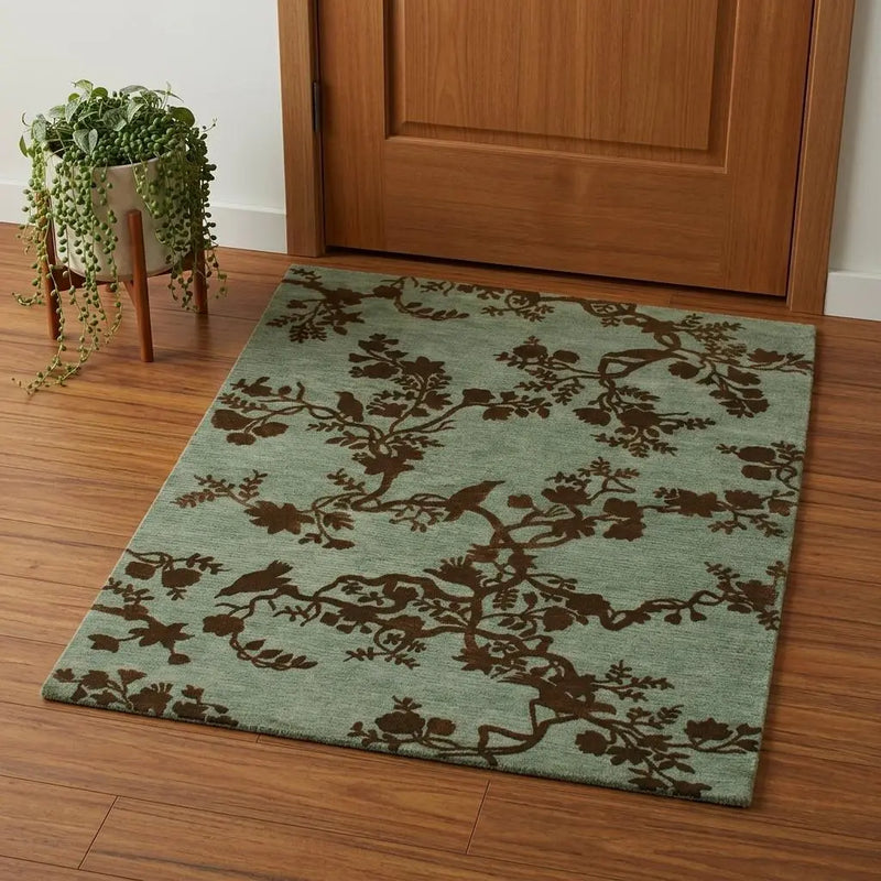 3' X 5' Green Blue And Brown Wool Floral Hand Knotted Area Rug Homeroots Home Decor