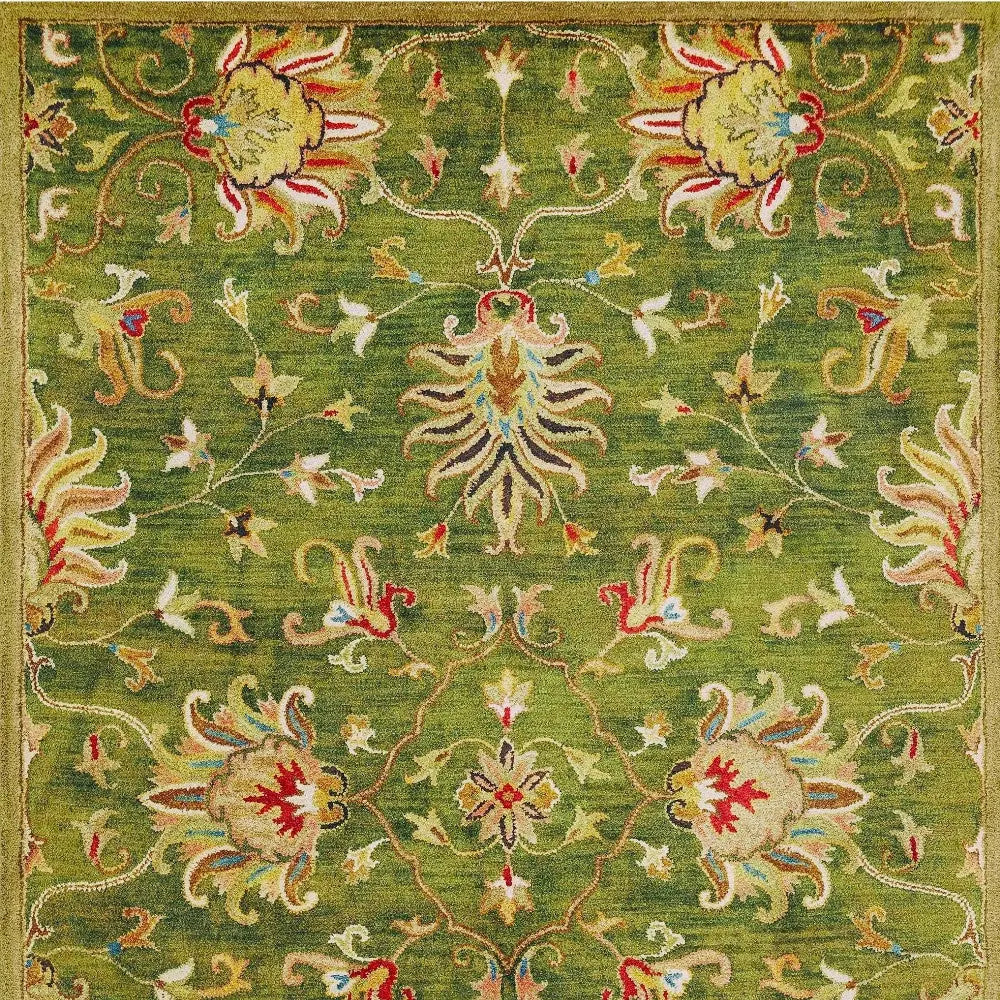 3' X 5' Green Red And Ivory New Zealand Lambs Wool Floral Medallion Hand Tufted Area Rug Homeroots Home Decor