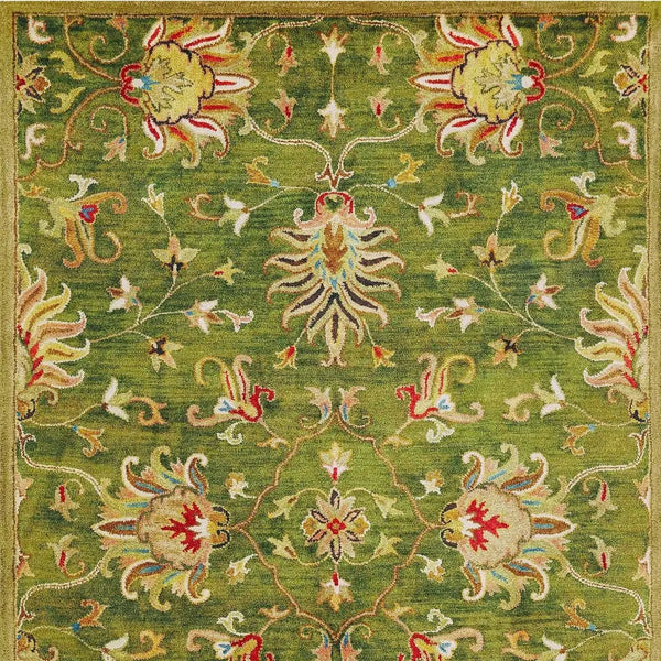 3' X 5' Green Red And Ivory New Zealand Lambs Wool Floral Medallion Hand Tufted Area Rug Homeroots Home Decor
