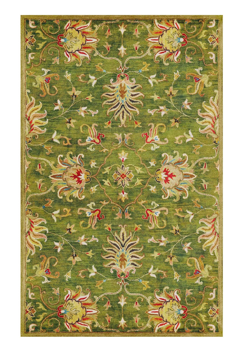 3' X 5' Green Red And Ivory New Zealand Lambs Wool Floral Medallion Hand Tufted Area Rug Homeroots Home Decor