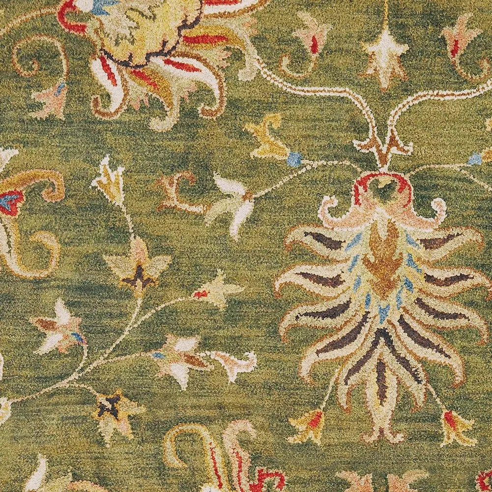 3' X 5' Green Red And Ivory New Zealand Lambs Wool Floral Medallion Hand Tufted Area Rug Homeroots Home Decor