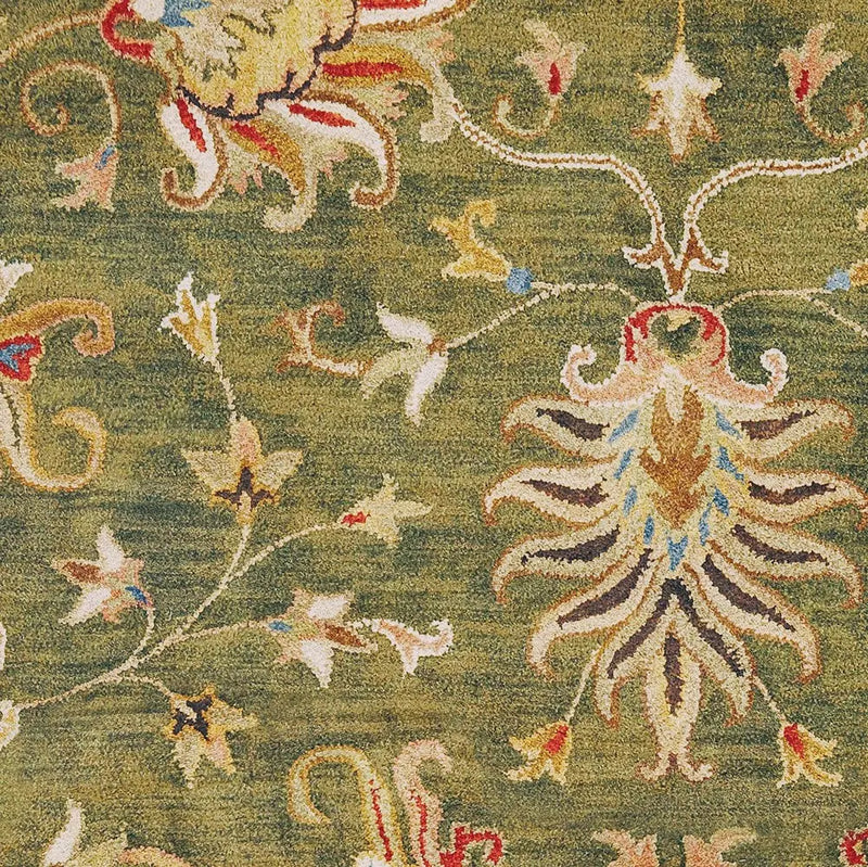 3' X 5' Green Red And Ivory New Zealand Lambs Wool Floral Medallion Hand Tufted Area Rug Homeroots Home Decor