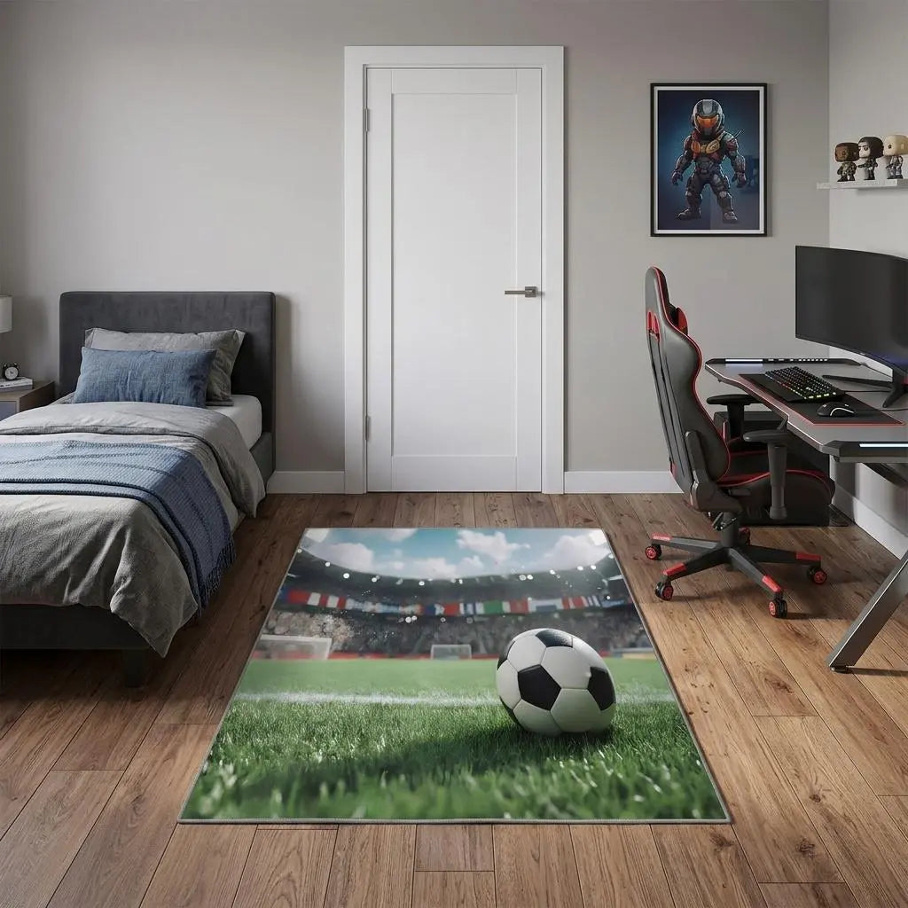 3' X 5' Green White And Black Soccer Washable Area Rug Homeroots Home Decor