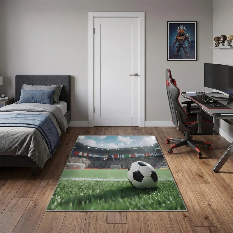 3' X 5' Green White And Black Soccer Washable Area Rug Homeroots Home Decor