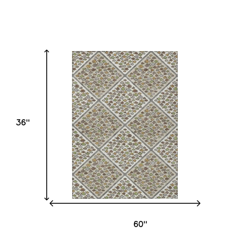3' X 5' Ivory And Beige Abstract Washable Indoor Outdoor Area Rug Homeroots Outdoor
