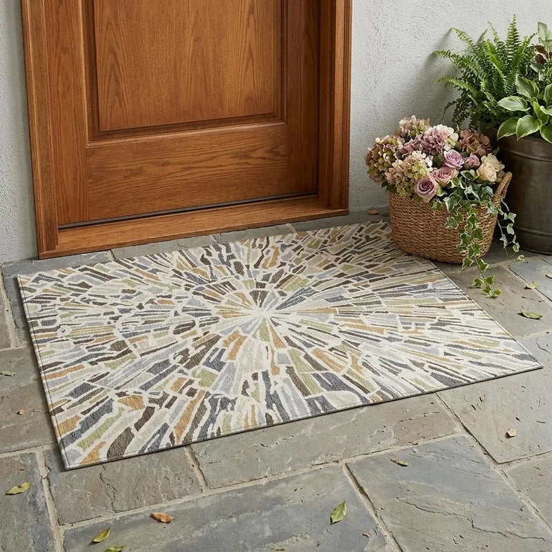 3' X 5' Ivory And Beige Abstract Washable Indoor Outdoor Area Rug Homeroots Outdoor