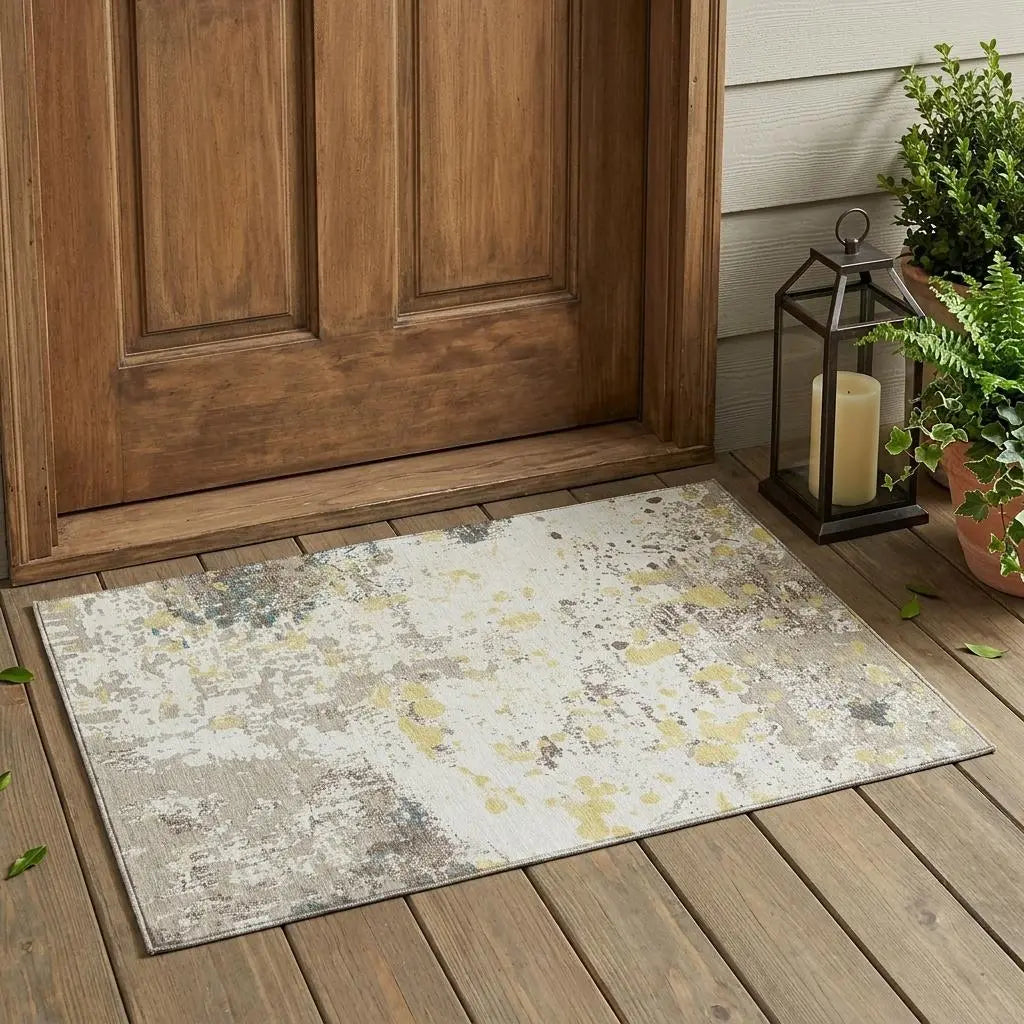 3' X 5' Ivory And Beige Abstract Washable Indoor Outdoor Area Rug Homeroots Outdoor