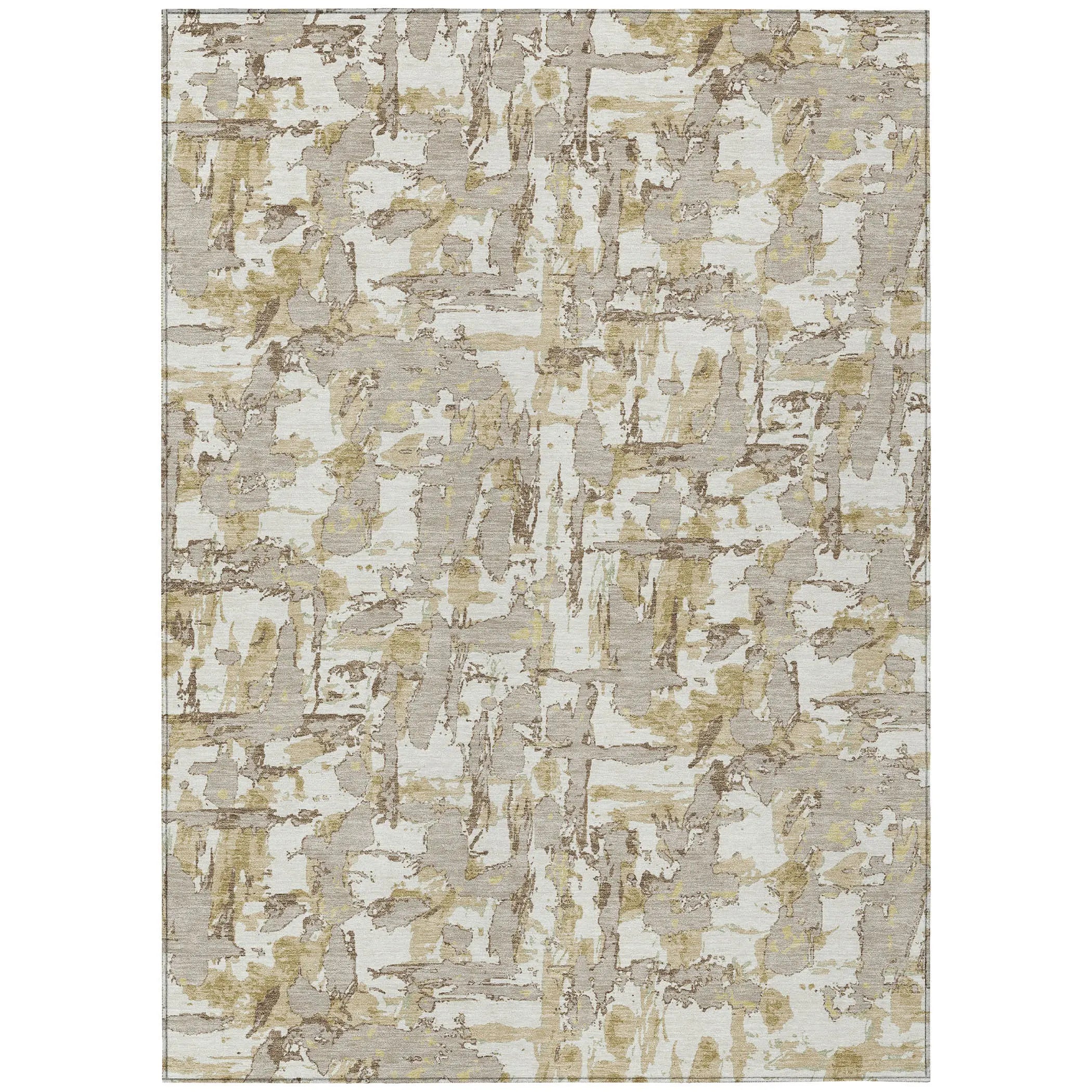3' X 5' Ivory And Beige Abstract Washable Indoor Outdoor Area Rug Homeroots Outdoor