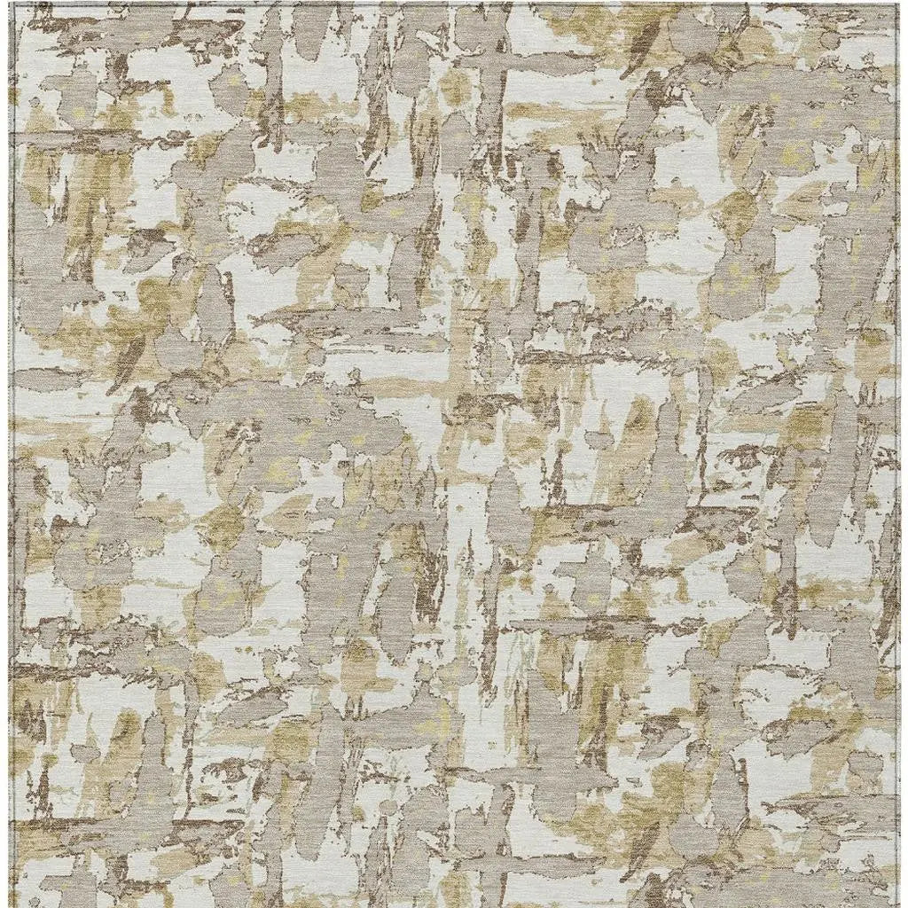 3' X 5' Ivory And Beige Abstract Washable Indoor Outdoor Area Rug Homeroots Outdoor