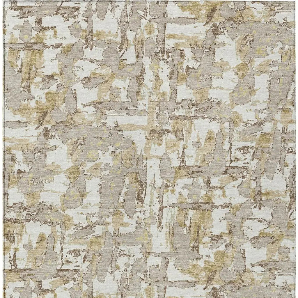 3' X 5' Ivory And Beige Abstract Washable Indoor Outdoor Area Rug Homeroots Outdoor