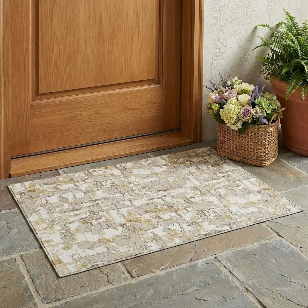 3' X 5' Ivory And Beige Abstract Washable Indoor Outdoor Area Rug Homeroots Outdoor