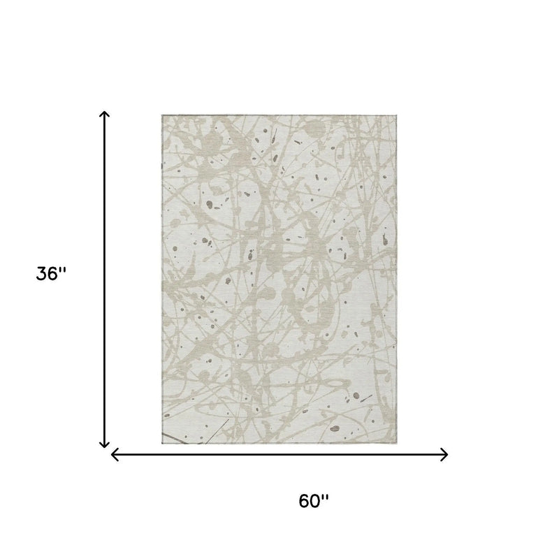 3' X 5' Ivory And Beige Abstract Washable Indoor Outdoor Area Rug Homeroots Outdoor