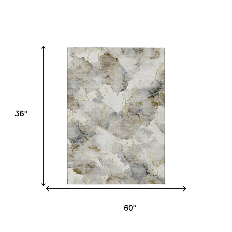 3' X 5' Ivory And Beige Abstract Washable Indoor Outdoor Area Rug Homeroots Outdoor