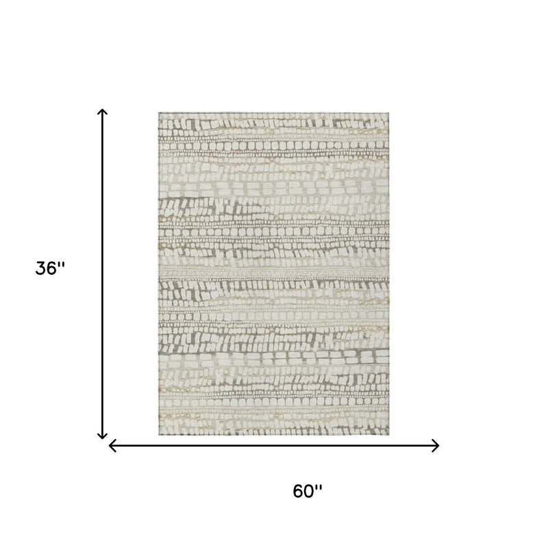3' X 5' Ivory And Beige Abstract Washable Indoor Outdoor Area Rug Homeroots Outdoor