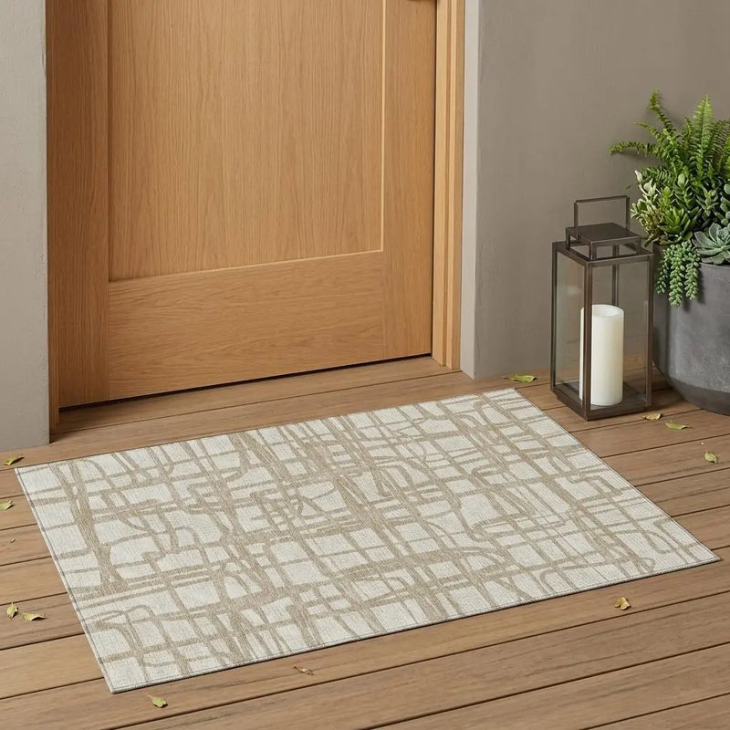 3' X 5' Ivory And Beige Abstract Washable Indoor Outdoor Area Rug Homeroots Outdoor