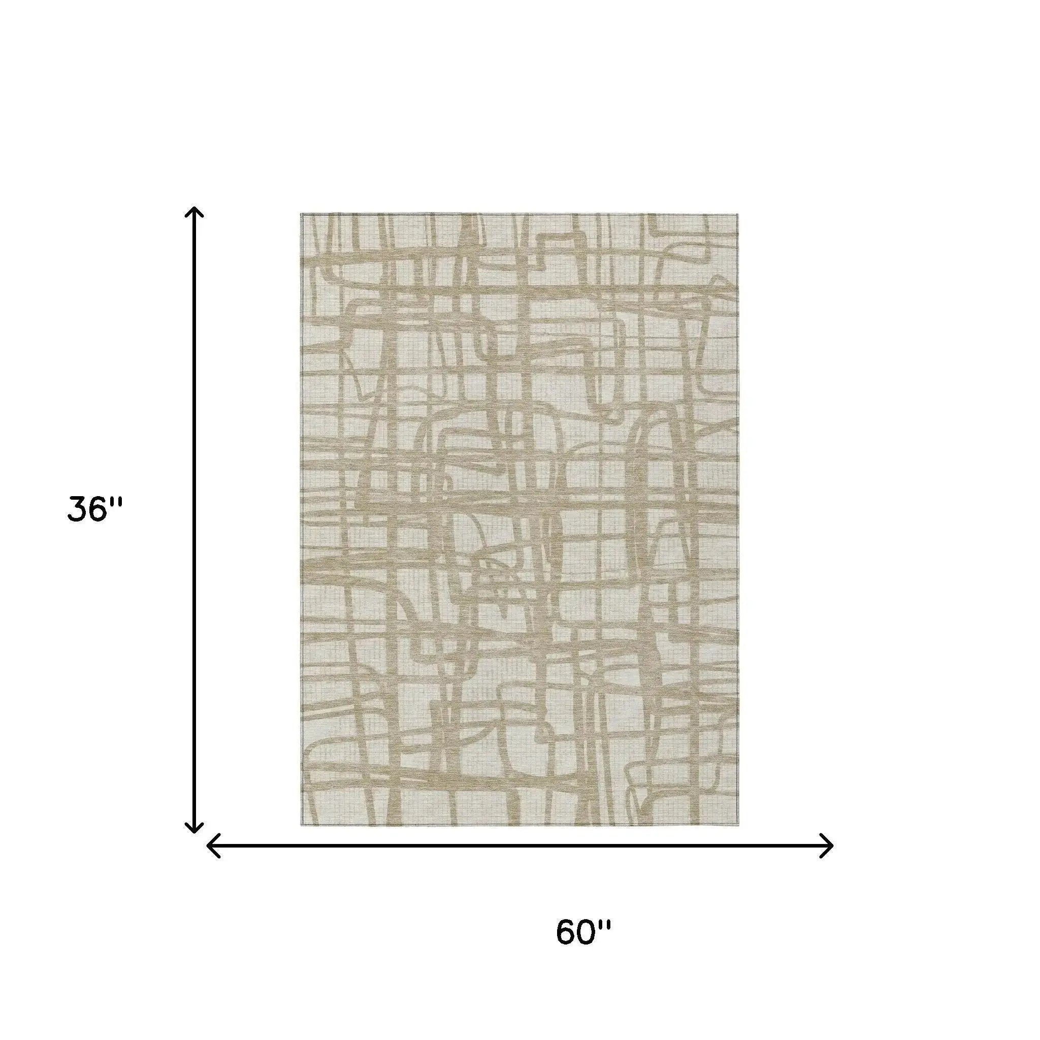 3' X 5' Ivory And Beige Abstract Washable Indoor Outdoor Area Rug Homeroots Outdoor