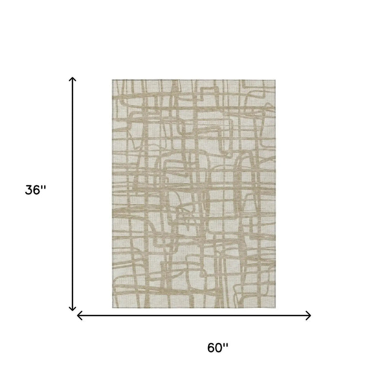 3' X 5' Ivory And Beige Abstract Washable Indoor Outdoor Area Rug Homeroots Outdoor