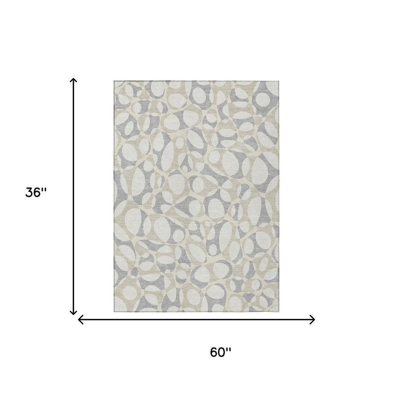 3' X 5' Ivory And Beige Abstract Washable Indoor Outdoor Area Rug Homeroots Outdoor