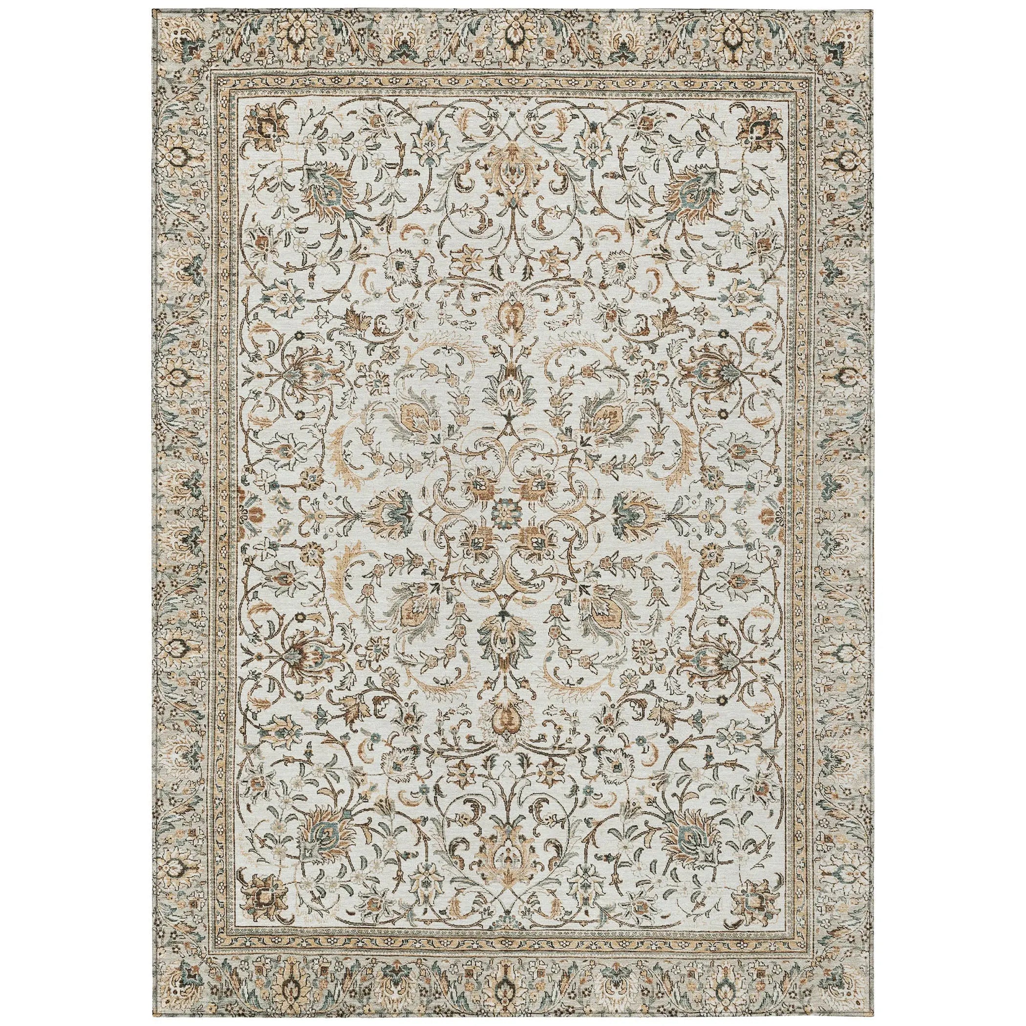 3' X 5' Ivory And Beige Botanical Leaves Washable Indoor Outdoor Area Rug Homeroots Outdoor