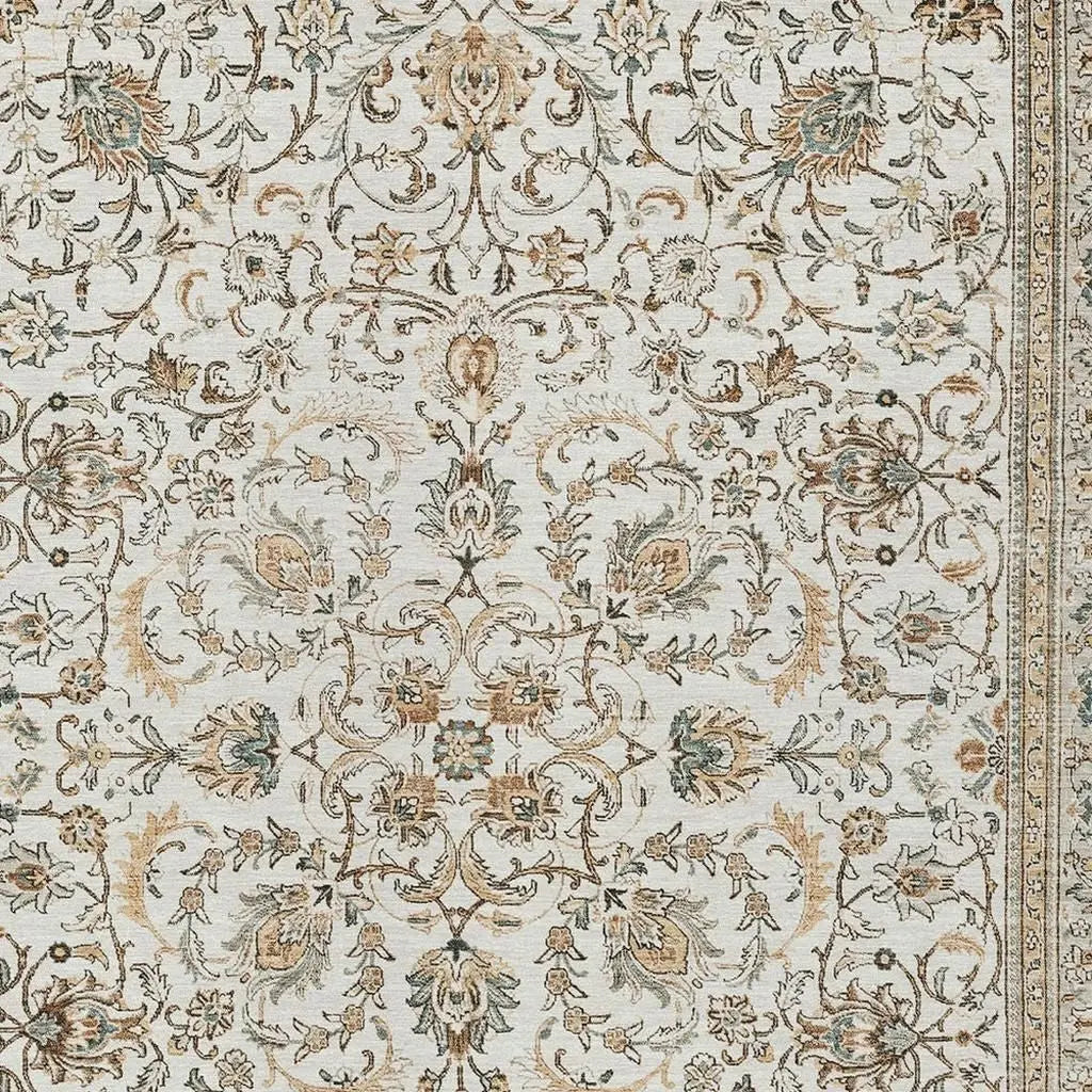3' X 5' Ivory And Beige Botanical Leaves Washable Indoor Outdoor Area Rug Homeroots Outdoor