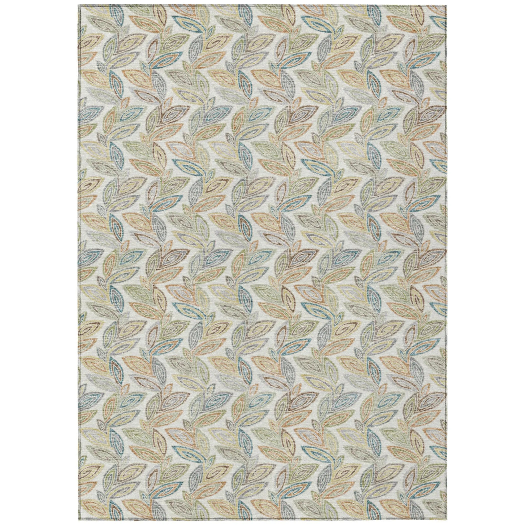 3' X 5' Ivory And Beige Botanical Leaves Washable Indoor Outdoor Area Rug Homeroots Outdoor