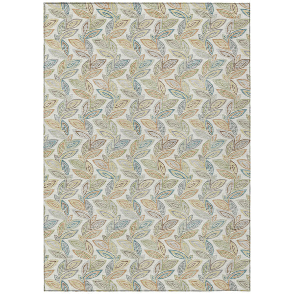 3' X 5' Ivory And Beige Botanical Leaves Washable Indoor Outdoor Area Rug Homeroots Outdoor