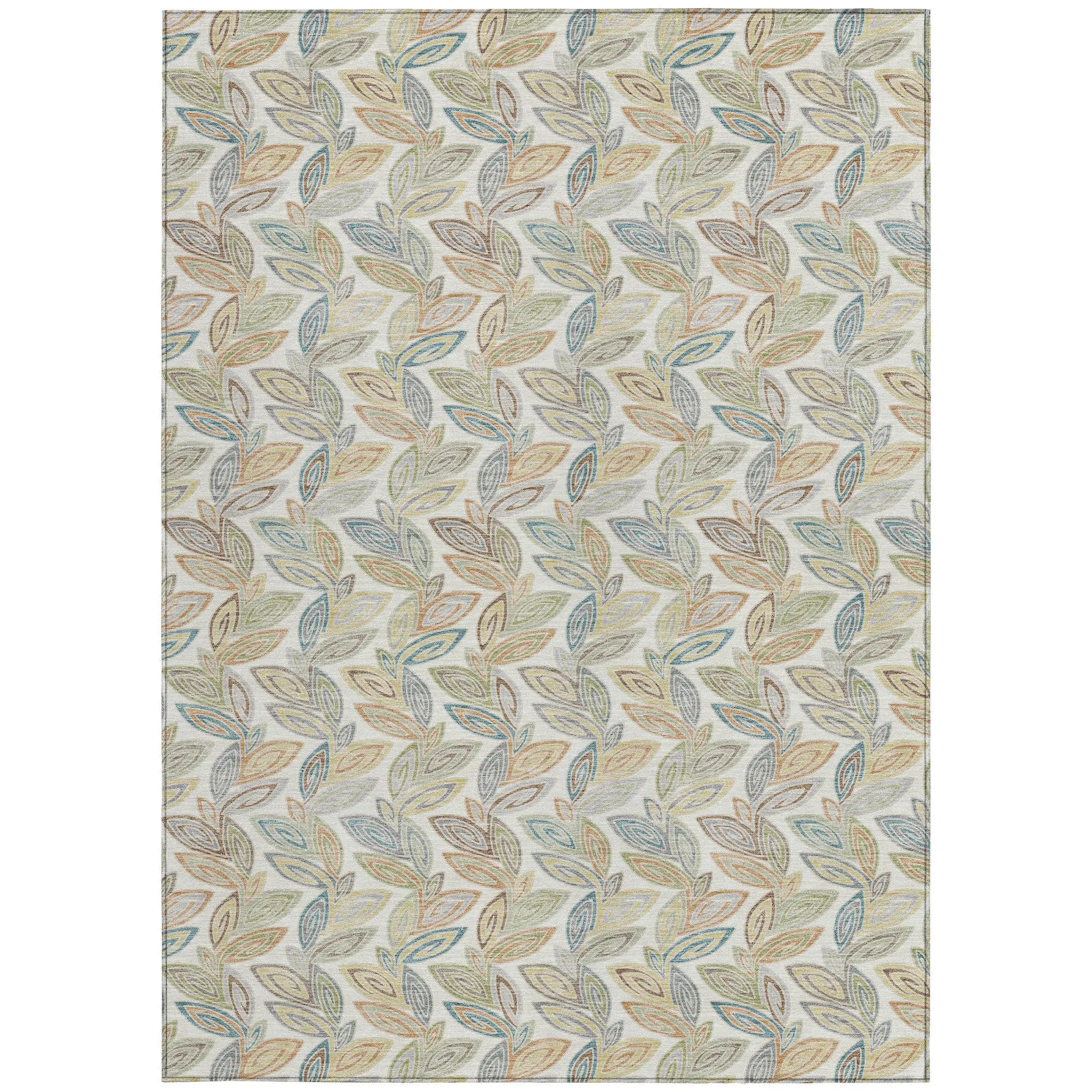 3' X 5' Ivory And Beige Botanical Leaves Washable Indoor Outdoor Area Rug Homeroots Outdoor