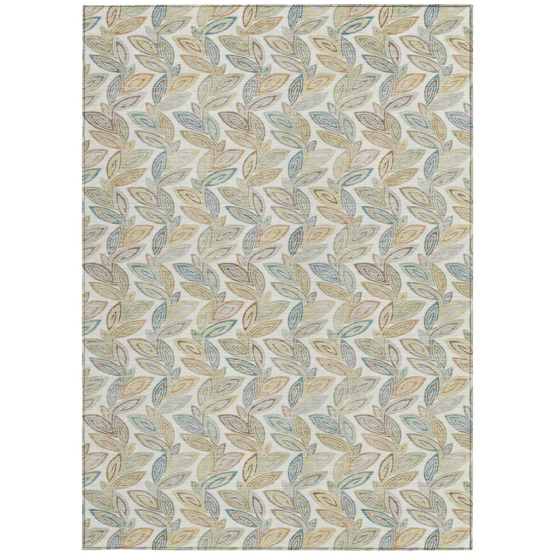 3' X 5' Ivory And Beige Botanical Leaves Washable Indoor Outdoor Area Rug Homeroots Outdoor