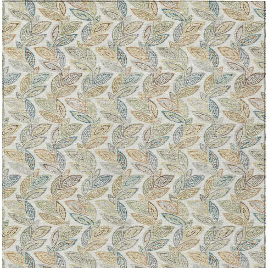3' X 5' Ivory And Beige Botanical Leaves Washable Indoor Outdoor Area Rug Homeroots Outdoor