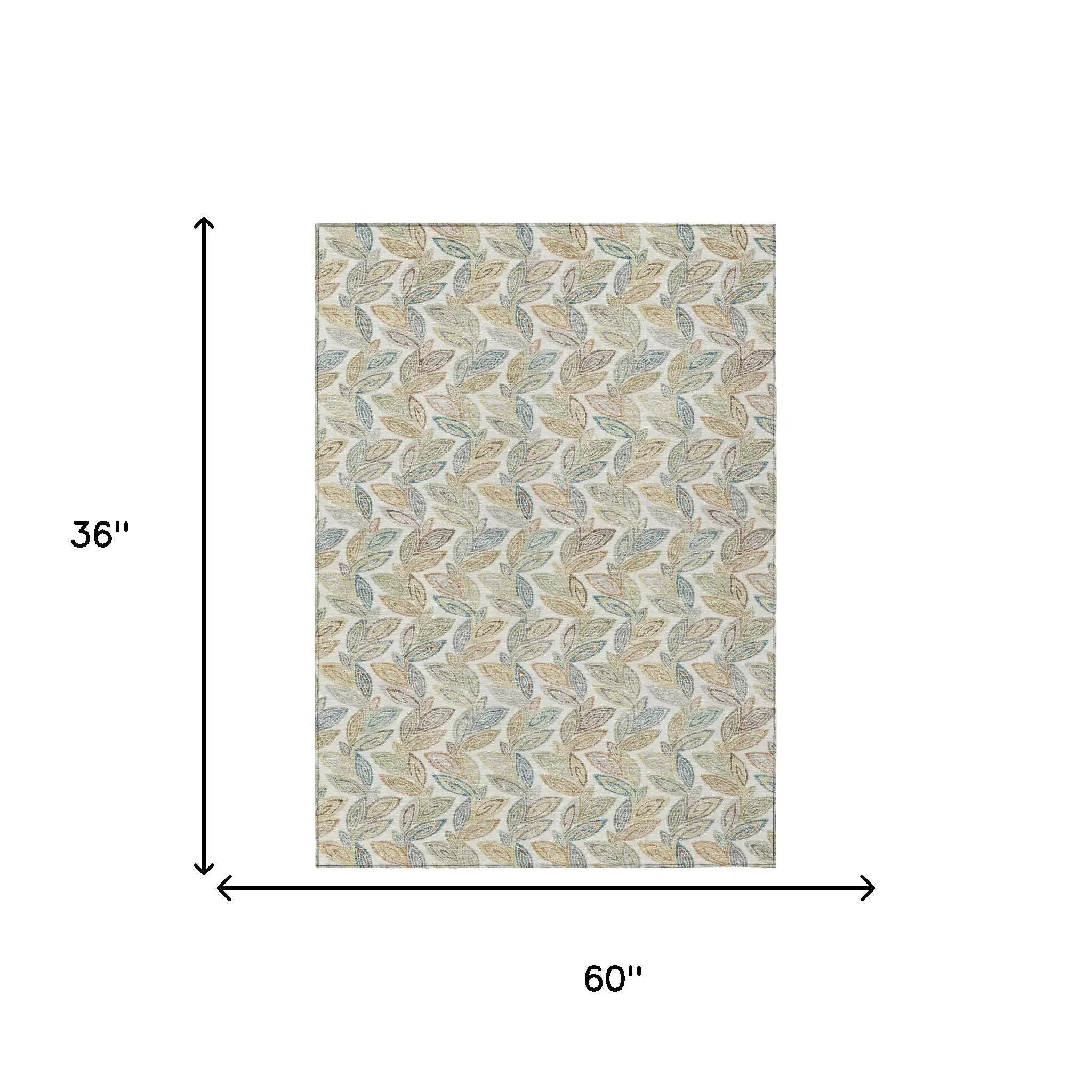 3' X 5' Ivory And Beige Botanical Leaves Washable Indoor Outdoor Area Rug Homeroots Outdoor