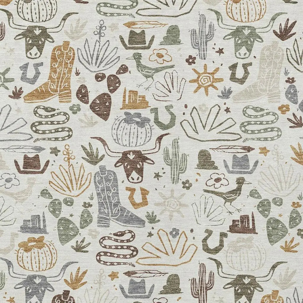 3' X 5' Ivory And Beige Cactus Washable Indoor Outdoor Area Rug Homeroots Outdoor