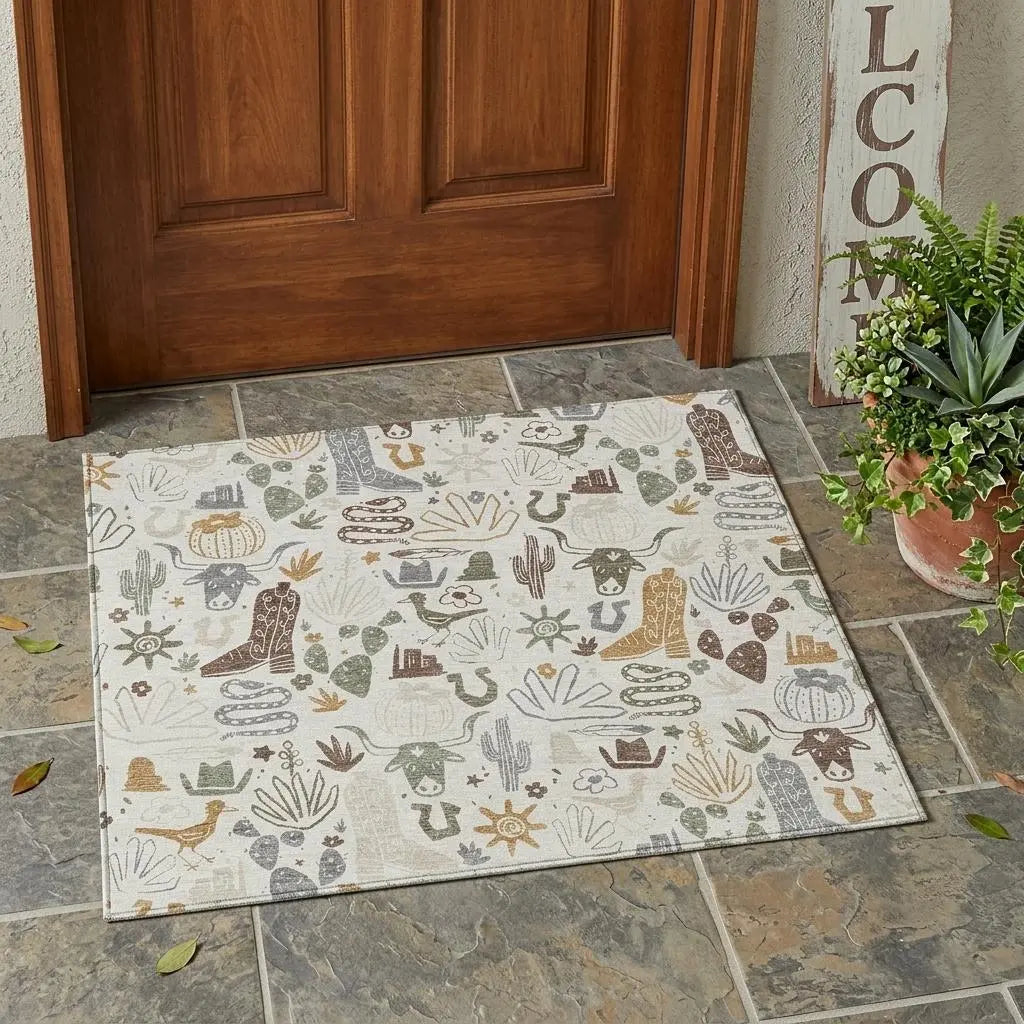 3' X 5' Ivory And Beige Cactus Washable Indoor Outdoor Area Rug Homeroots Outdoor