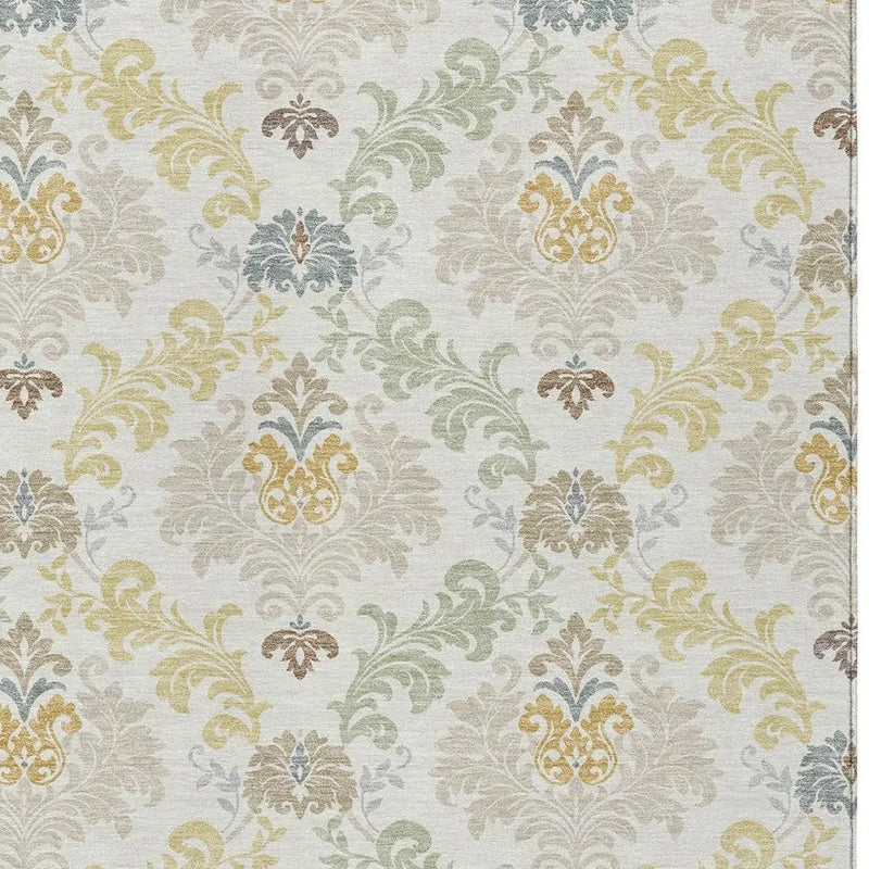 3' X 5' Ivory And Beige Damask Washable Indoor Outdoor Area Rug Homeroots Outdoor
