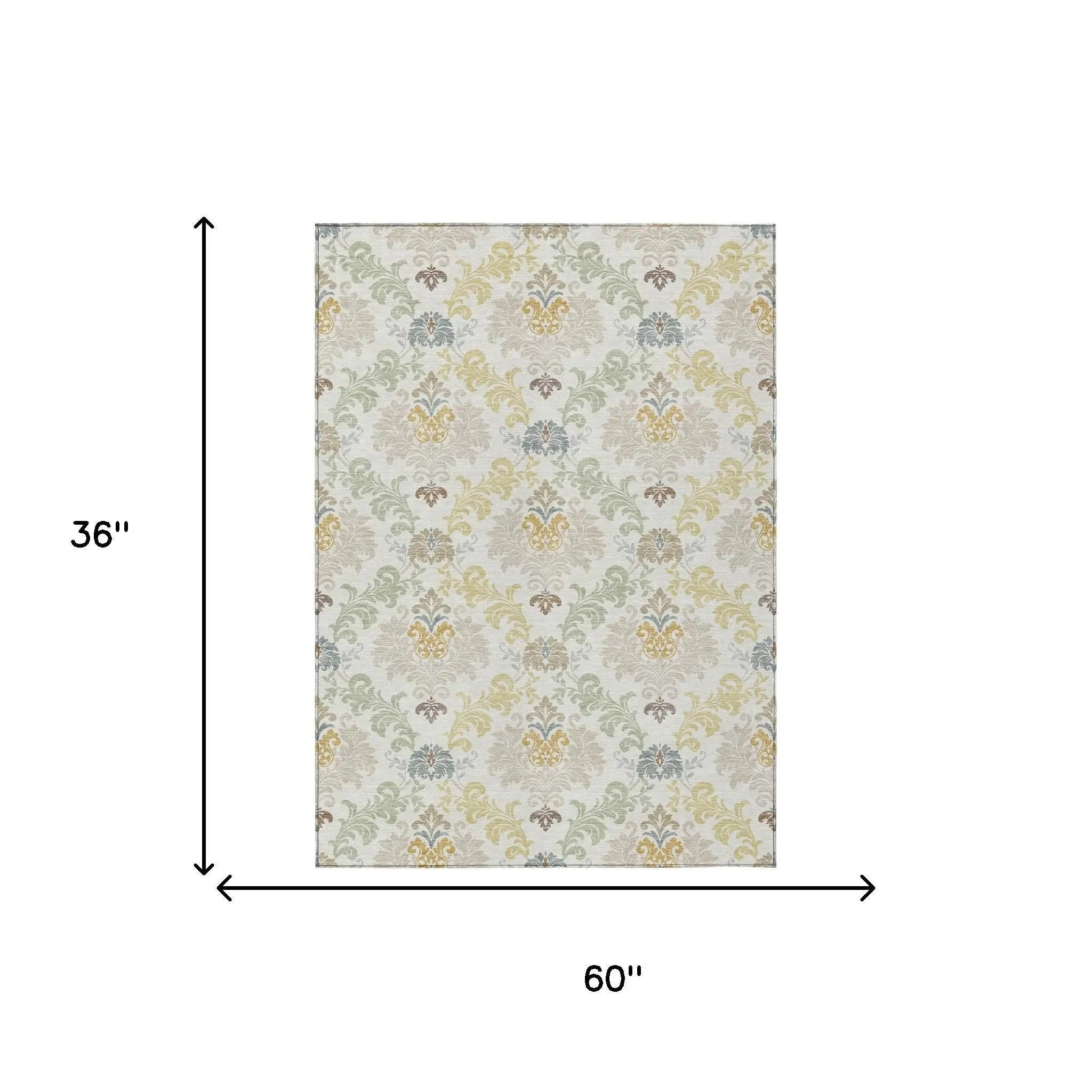 3' X 5' Ivory And Beige Damask Washable Indoor Outdoor Area Rug Homeroots Outdoor