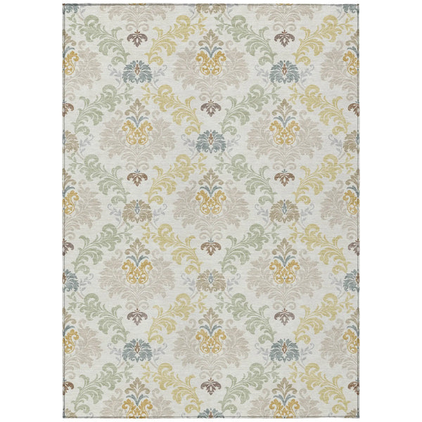 3' X 5' Ivory And Beige Damask Washable Indoor Outdoor Area Rug Homeroots Outdoor