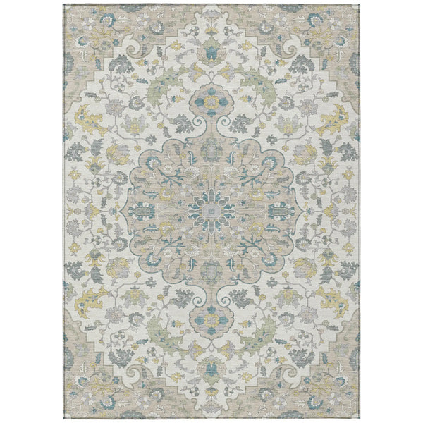 3' X 5' Ivory And Beige Floral Medallion Washable Indoor Outdoor Area Rug Homeroots Outdoor
