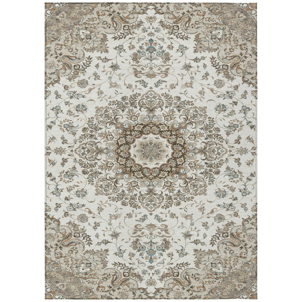3' X 5' Ivory And Beige Floral Medallion Washable Indoor Outdoor Area Rug Homeroots Outdoor