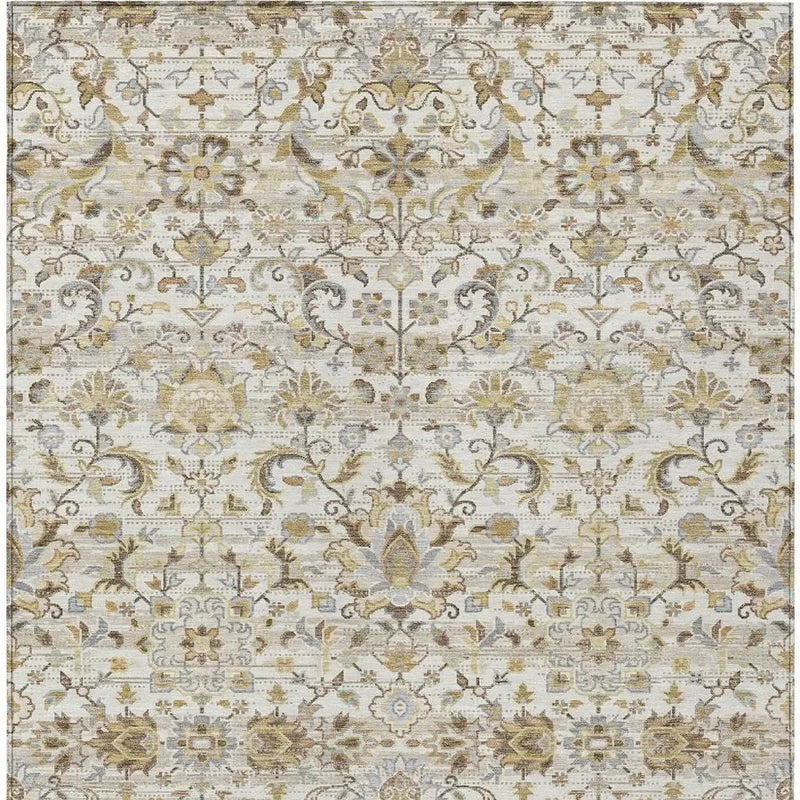 3' X 5' Ivory And Beige Floral Medallion Washable Indoor Outdoor Area Rug Homeroots Outdoor