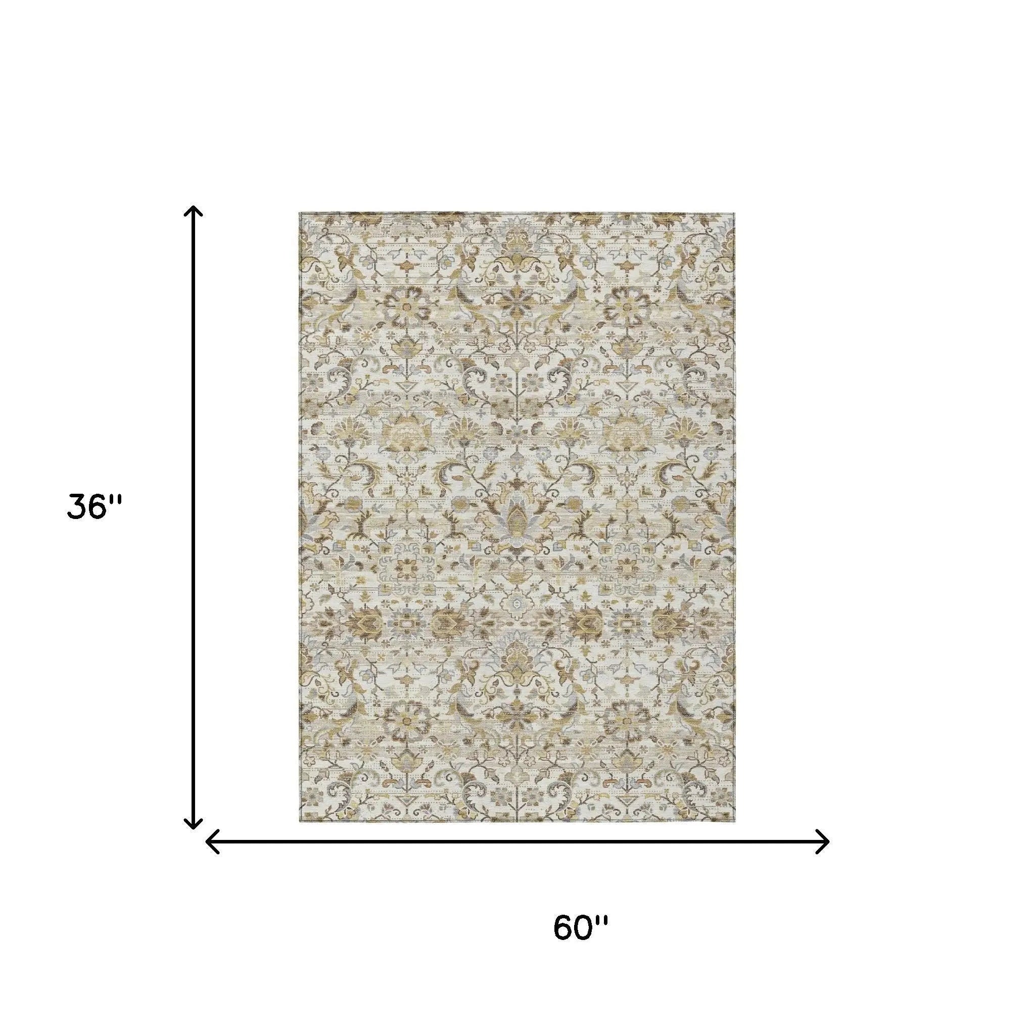 3' X 5' Ivory And Beige Floral Medallion Washable Indoor Outdoor Area Rug Homeroots Outdoor