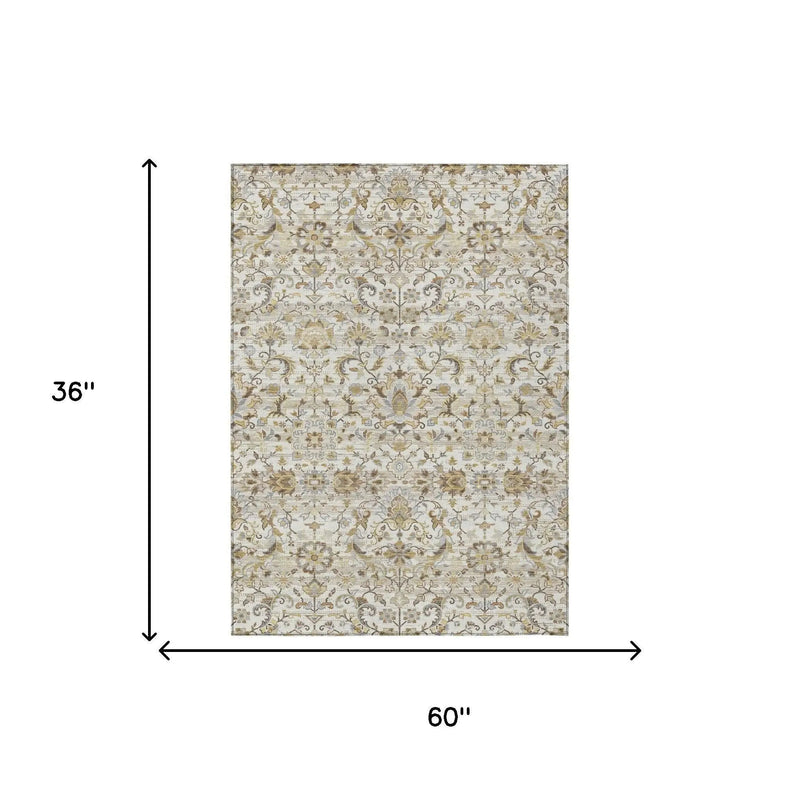 3' X 5' Ivory And Beige Floral Medallion Washable Indoor Outdoor Area Rug Homeroots Outdoor