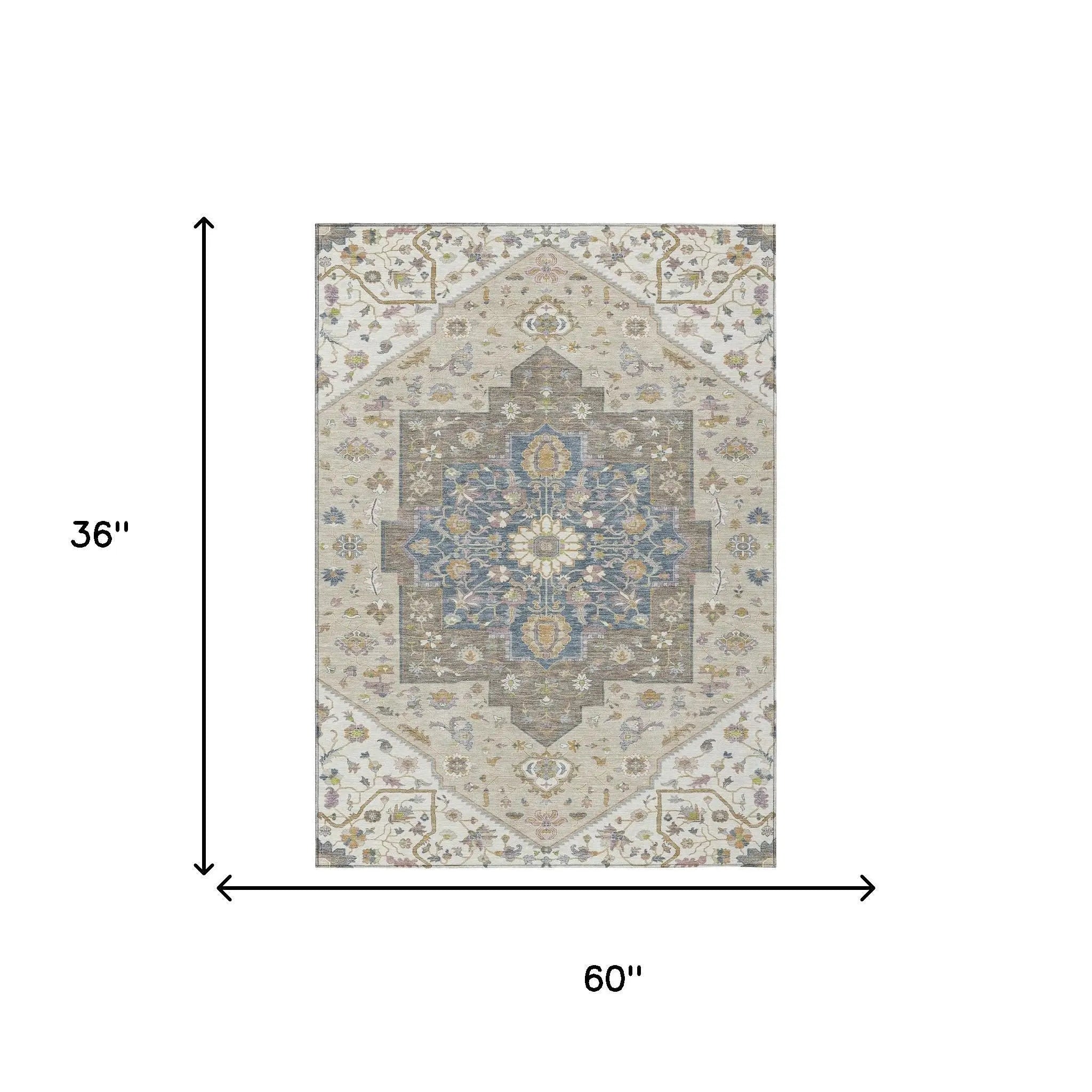 3' X 5' Ivory And Beige Floral Medallion Washable Indoor Outdoor Area Rug Homeroots Outdoor