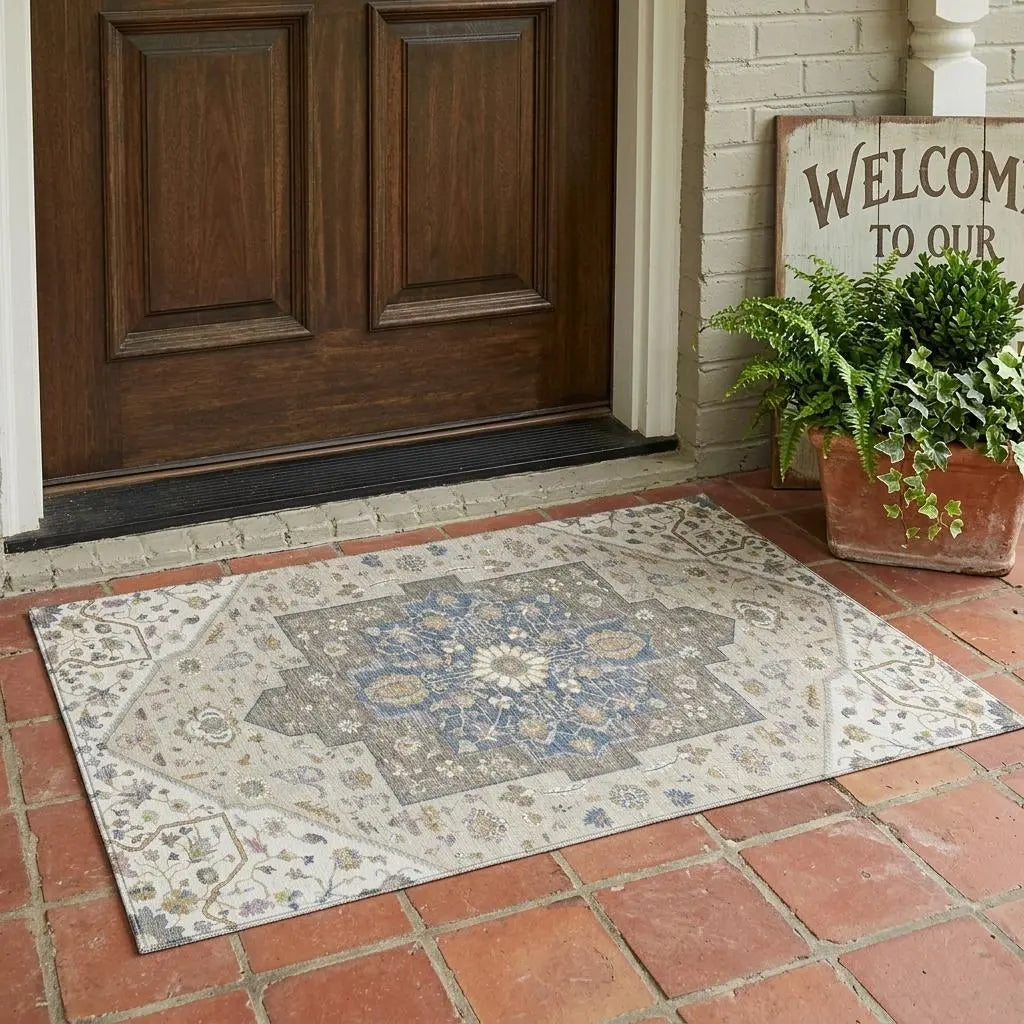 3' X 5' Ivory And Beige Floral Medallion Washable Indoor Outdoor Area Rug Homeroots Outdoor