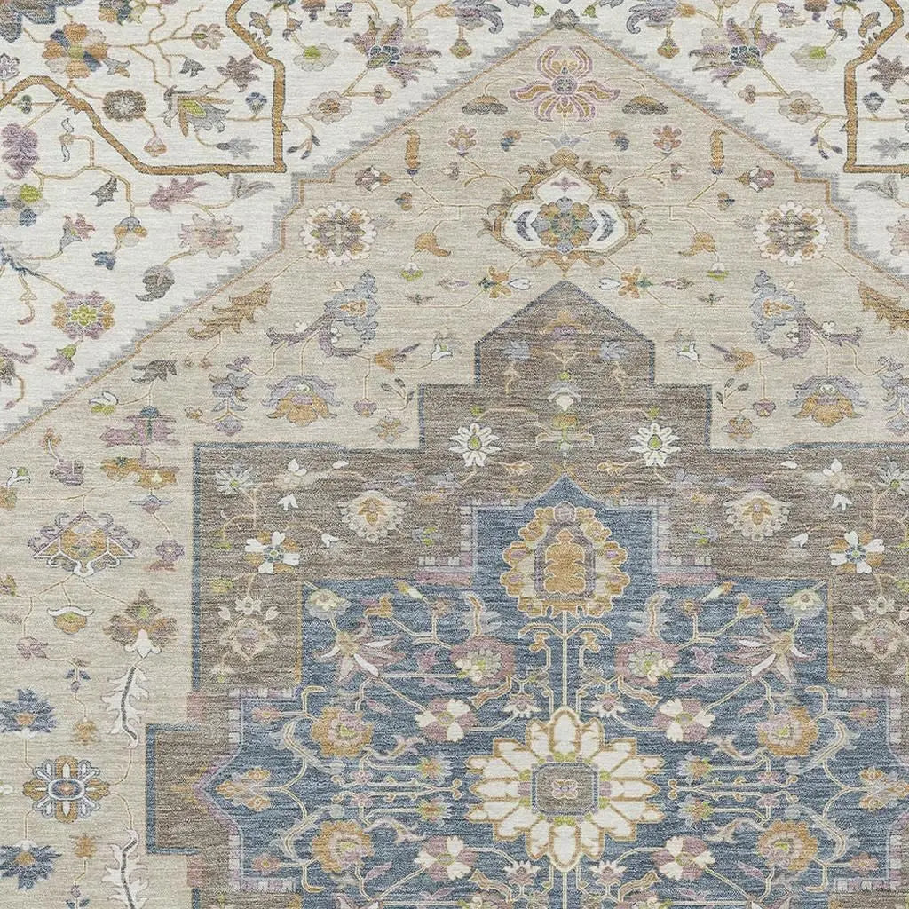 3' X 5' Ivory And Beige Floral Medallion Washable Indoor Outdoor Area Rug Homeroots Outdoor