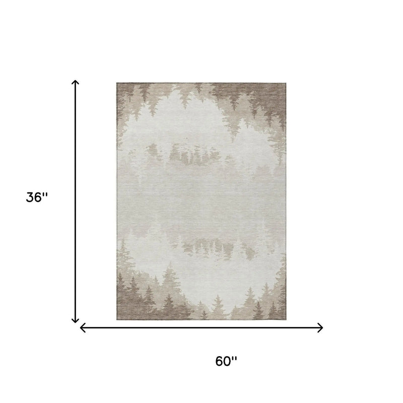 3' X 5' Ivory And Beige Floral Washable Indoor Outdoor Area Rug Homeroots Outdoor